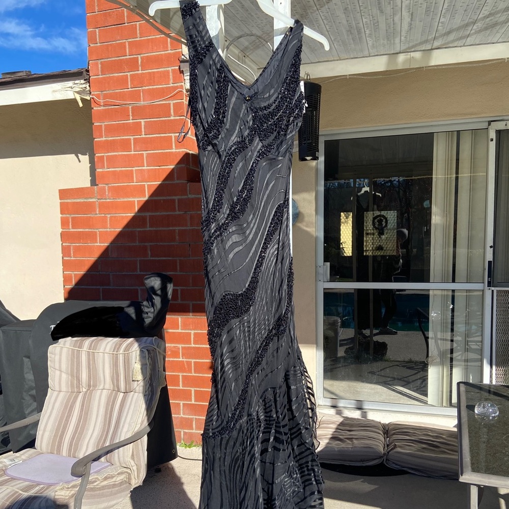 Georgiou Floor Length Black Sequined Evening Gown, Size Large